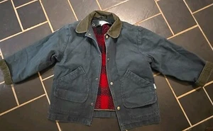 90s L.L. Bean Kids Canvas Barn Chore Jacket Corduroy Collar Green Size Small - Picture 1 of 7