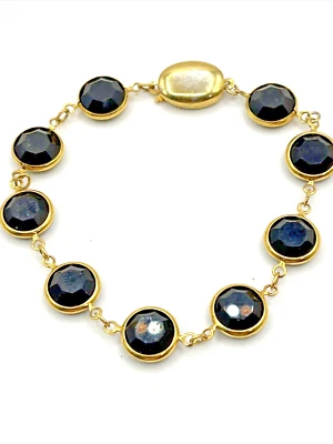 Pulsera Swarovski Bisel Abierto Cristal Negro Tono Dorado 7" Foto 1 de 4