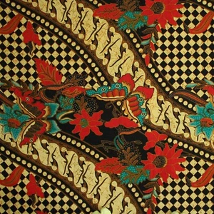 Indonesian Batik Fabric, Motif of Gorgeous Flowers and Butterflies and Parang - Picture 1 of 9