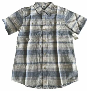 New Old Navy Boys LARGE White Blue Stripe Linen Beach Portrait Button Up Shirt - Picture 1 of 8