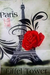 Finished Unframed Cross Stitch 5D Picture Paris Eiffel Tower Roses Flowers Gift - Picture 1 of 5
