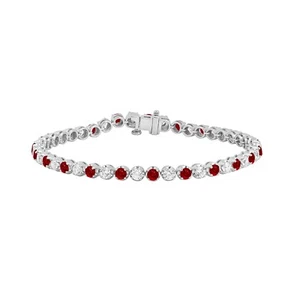 10K White Gold 4.50Ct Round Lab Grown Diamond & Natural Ruby Tennis Bracelet 7" - Picture 1 of 8