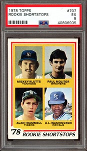 1978 Topps PAUL MOLITOR, ALAN TRAMMELL ROOKIE Shortstops #707 PSA 5 Excellent