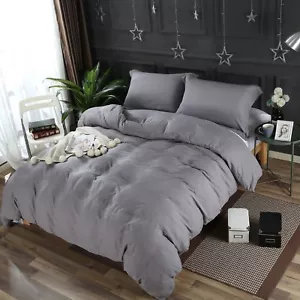 Dark Gray Washed Microfiber Set:1 Duvet Cover 2 Pillow Shams Queen/King/Cal K  - Picture 1 of 6