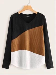 Neu! SHEIN Plus Waffelstrick-T-Shirt Colorblock, Größe 20 - Bild 1 von 2