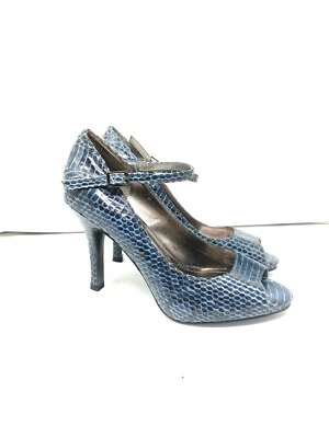 Zapatos de tacón para mujer TAHARI azul estampado de serpiente Rakish punta abierta talla 6 Foto 1 de 4