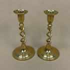 Antique Matching Pair Of Gold Brass Metal Candlestick Candle Stick Twisted Twist