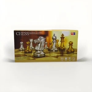 Chess Set, Magnetic and Folding, Gold & Silver Chess Pieces - Picture 1 of 15