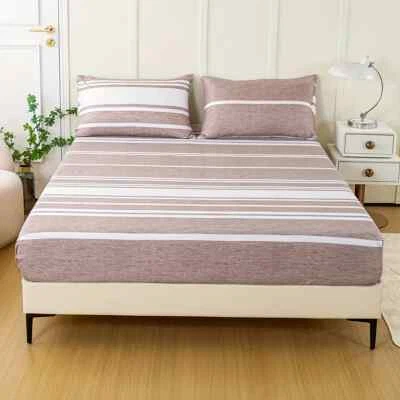 Juego de sábanas ajustables a rayas de 3 piezas - Incluye 1 sábana ajustable y 2 fundas de almohada Foto 1 de 4