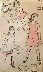 Vtg 1940s Advance 4135 Sew Pattern Girls Full Slip Panties Embroidery Trim Sz 4 - Picture 1 of 4