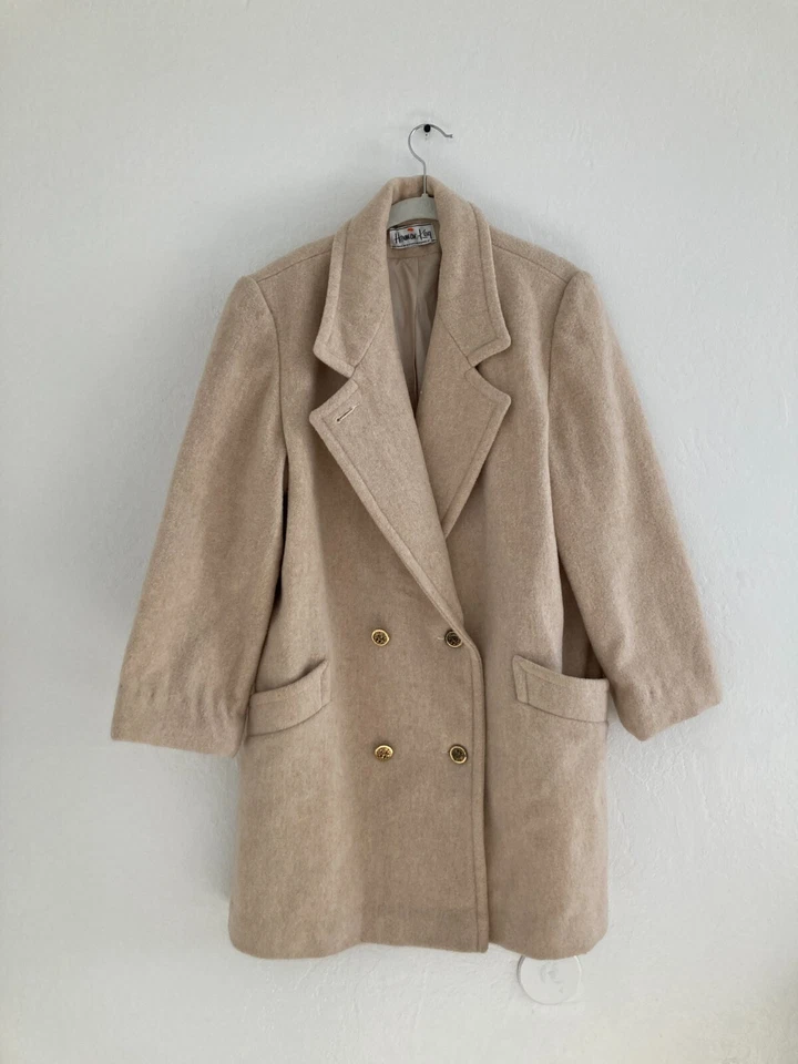 Abrigo De Colección Herman Kay Lana Guisante Doble Pecho Camel Academia Sofisticado Foto 1 de 4