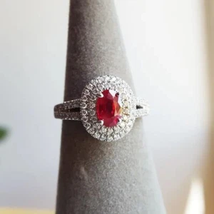 Lab Created Red Ruby Diamond Ring 925 Sterling Silver Ring Anniversary Gift - Picture 1 of 4