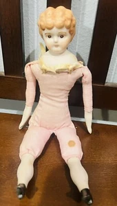 11” Antique doll, porcelain head/hands/legs with stuffed body, No Markings - Picture 1 of 7