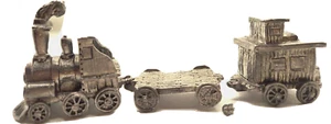 1986 - 3 Pc Pewter Train Set 4.5"L by Ricker - RB Engine, Flat & Caboose As Is - Picture 1 of 14