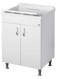 Negrari Eco Lavatoio Bianco Ante Battenti Base Legno Vasca Plastica 60x45 H85 CM - Picture 1 of 5