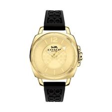 Coach Boyfriend Ladies's Black Strap Gold Tone 34 mm Watch NIB 14503980