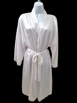 Dentelle Short White Satin Bridal Kimono Robe Lace Trim Womens XL - Image 1 of 4
