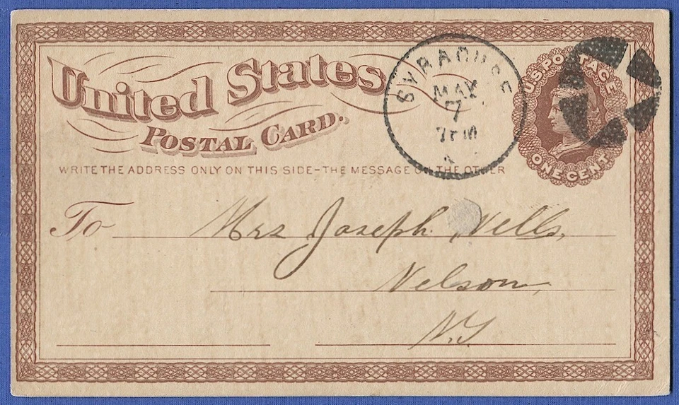 UX3/S2 SP-58 Liberty Postal Card, Used VF, Syracuse, NY Masonic Fancy cancel - Image 1 of 2