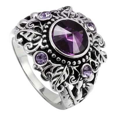 Detailed Flower Simulated Amethyst Women’s Ring White Gold Plated Size 8 ❄️ - Image 1 of 4