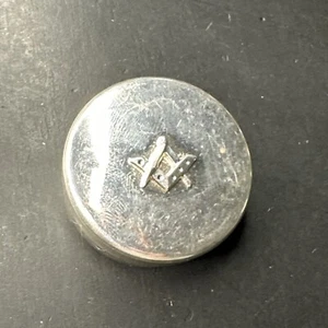 ANTIQUE POWDER KEG PILL BOX Metal Silver Freemasonry - Picture 1 of 6