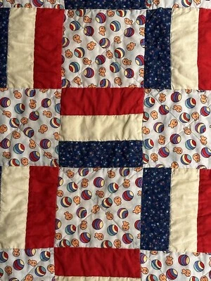 Edredón reversible para regazo de bebé hecho a mano peces bolas de playa edredón azul rojo amarillo Foto 1 de 4