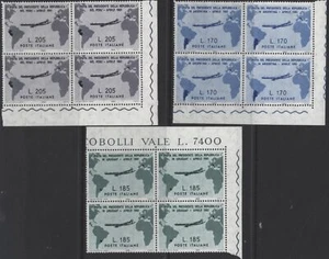Italy 1961 Visit of President to South America, set of 3, blocks of 4, mint MNH - Picture 1 of 2