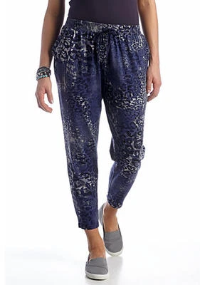 HUE U15375 Navy Leopard Chill Relaxed Super Soft Rayon Jersey Skimmer Leggings - Image 1 of 2