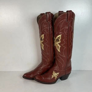 1970er Justin Butterfly Cowgirl Stiefel 6,5 C Schlangenleder-Inlay hergestellt in den USA - Bild 1 von 22