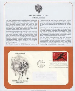 2004 Summer Olympics Athens Greece Sc 3863 FDC with PCS cachet on info page - Picture 1 of 1
