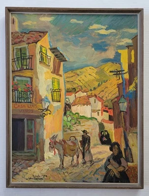 John E. Carlson NY Винтаж 1950-е Толедо Испания Экспрессионист Картина маслом с Подписью - Изображение 1 из 4