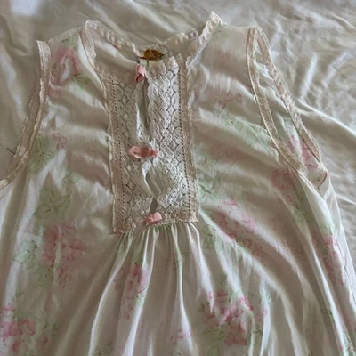 Vintage Barbizon Made in USA White & Pink Vintage Nightgown with Lace and Pink B - Image 1 of 4