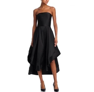 AQUA Mikado Strapless Midi Gown, Fitted Bodice Dress, Black, 6 - Picture 1 of 8
