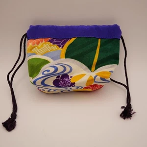 Compact Drawstring Bag Handmade from Japanese Kimono Fabric Daily Carry - Picture 1 of 95