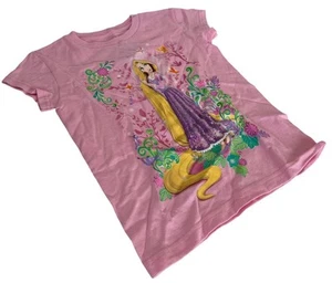 Disney Girls Rapunzel Flowers Graphic Pink Short Sleeve Shirt Size Small - Picture 1 of 3