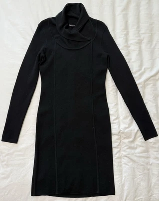 Merino Wool Dress Small Cowl Neck Black Minimal Capsule Staple LBD New Preppy - Image 1 of 4