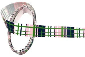 3 yards 7/8" Colorful Plaid Design on White Grosgrain Ribbon 100% polyester - Picture 1 of 5