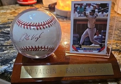 Mo Vaughn Boston Red Sox Autographed Baseball in Display with Baseball Card - Image 1 of 4