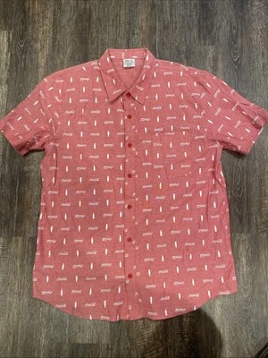 Vtg Coca Cola Button Up Men's XL Chambray Red Shirt -Cola Cans All Over Print - Image 1 of 3