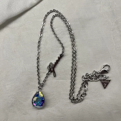 Guess  Damen Halskette mit Anhänger Tropfen Edelstahl Silber Länge 40+1,5 cm - Bild 1 von 4