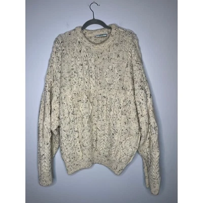 Aran Crafts Ireland Speckled Wool Chunky Gorp Fisherman New England Sweater L - Image 1 of 4