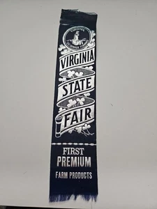 Antique Virginia State Fair Ribbon - First Premium Farm Products #3 - Picture 1 of 5