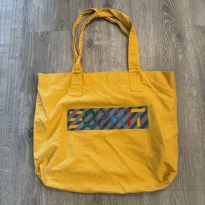Винтажная сумка-тоут 90-х ESPRIT желтая холщовая с логотипом сумка для покупок большая радужная - Изображение 1 из 4