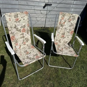 Vintage Blumen Garten Liege Klappstühle Paar Wohnmobil Camping 70er 60er x2 - Bild 1 von 22