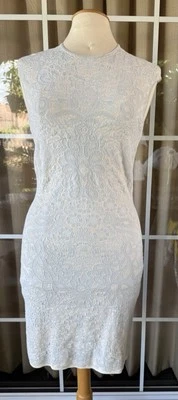 Alexander McQueen Ivory Blue Faux Lace Bodycon Dress Size M - Image 1 of 4