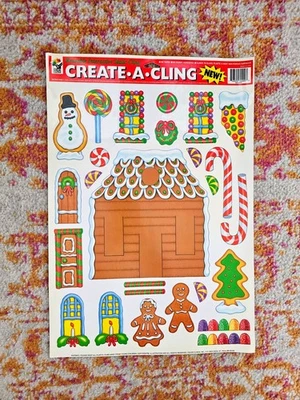 Juego de Adhesivos Ventana Casa Pan de Jengibre Navidad Años 90 Vintage • Create-A-Cling Holida Foto 1 de 4
