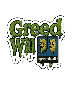 Greedwill Good Will Divertido Retro Parodia Personalizado Vinilo Troquelado Pegatina 3.5x2.5 - Imagen 1 de 1