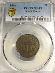 1864 TWO CENT PIECE SMALL MOTTO 2C PCGS XF 45 RARE US COIN - Picture 1 of 12