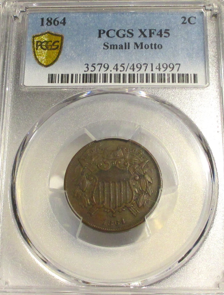 1864 TWO CENT PIECE SMALL MOTTO 2C PCGS XF 45 RARE US COIN - Image 1 of 4