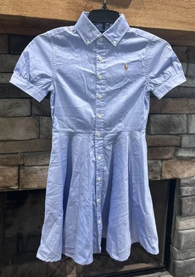 Vestido con botones para niñas Ralph Lauren azul cambray línea A talla 8 *C8 Foto 1 de 4