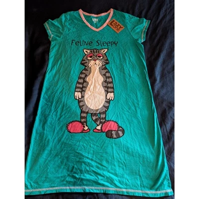 NWT! Lazy One Long Night Shirt "Feline Sleepy" size M / L Women's  - Image 1 of 3